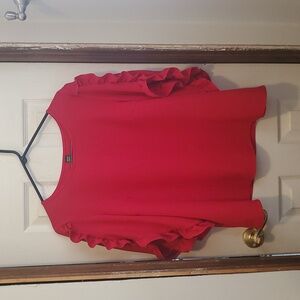 Emery Rose Ruffle Sleeve Red Blouse